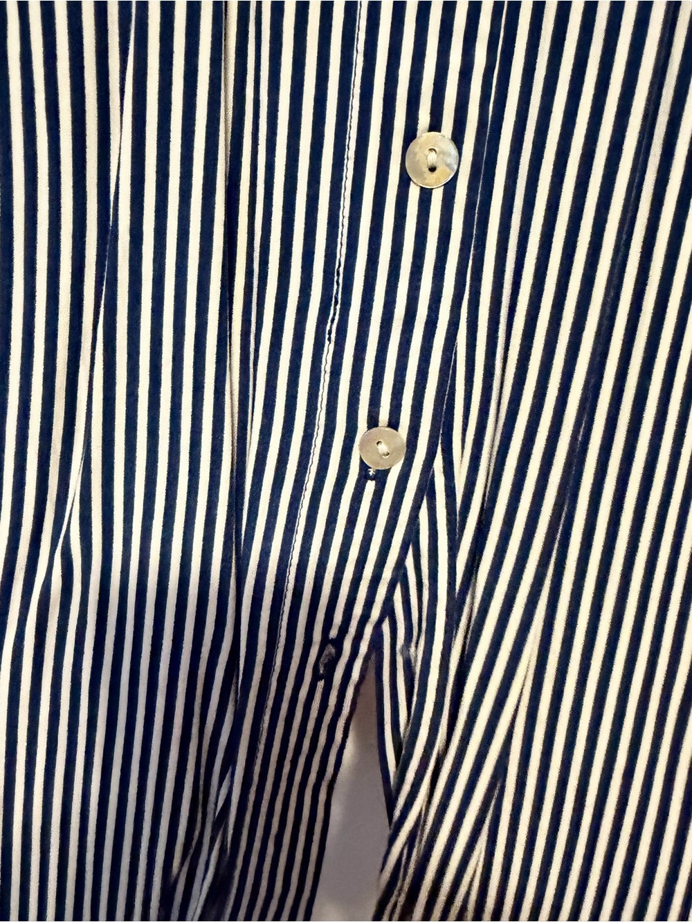 Striped Navy and White V-Neck Women’s Top - Picture 2 of 4